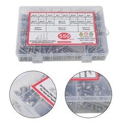 550Pcs 304 SS Wood Screws, Phillips Head #4 #6 #8 #10 #12 Assortment