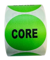Core Labels – 2″ Round Return Automotive Parts 500 Each, 1-8 Rolls