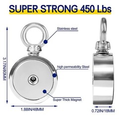 Up to 1500 Lbs Fishing Magnet Kit Pull Force Strong Neodymium + Carabiner+ Rope