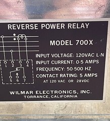 WILMAR ELECTRONICS MODEL 700X REVERSE POWER RELAY 0-5A 120VAC 50-500HZ