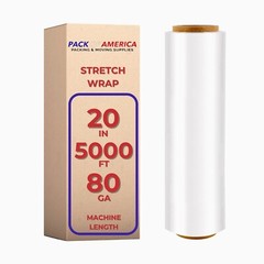 Machine Length Stretch Film, Shrink Wrap 20″ x 5000′ x 80 Gauge, 2 Rolls