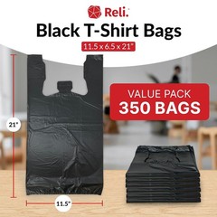 Plastic Bags T-shirt Style 11.5×6.5×21 Black Handle Strong 350 Pack