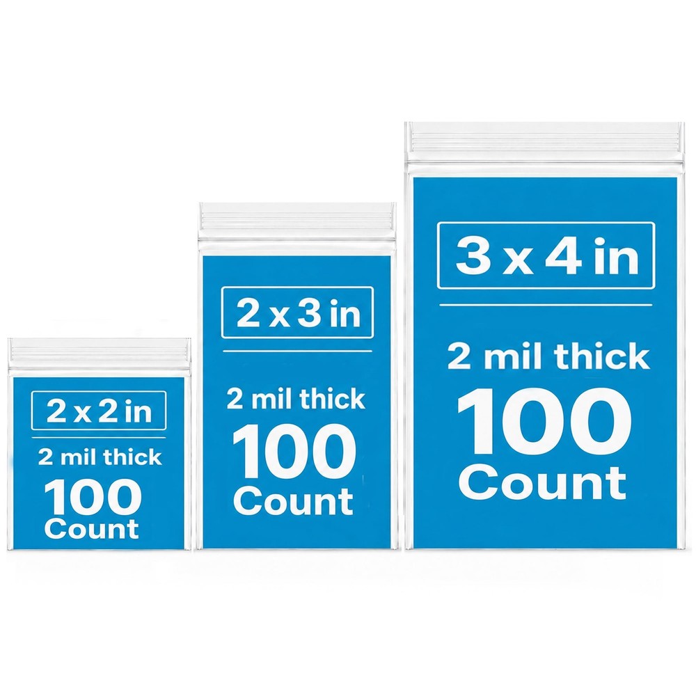 Small Plastic Bags, 300 PCS Mini Baggies 3 300pcs(2×2 2×3 3x4in), clear