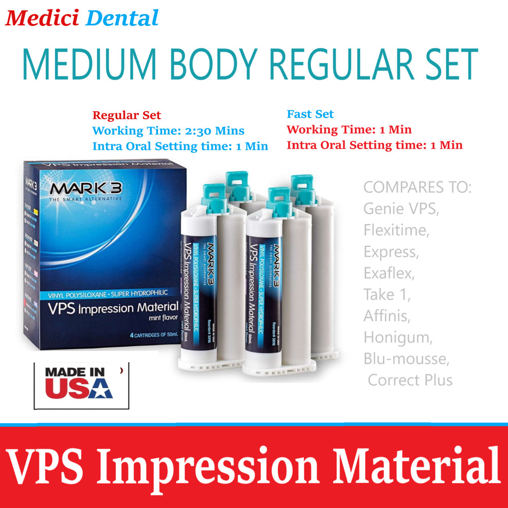 DENTAL VPS IMPRESSION MATERIAL MEDIUM BODY REGULAR SET 4 X 50 ML Cartridges