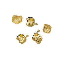 18K Gold Coated Orthodontic Metal Brackets, Mini Roth .022 3-4-5 with Hook